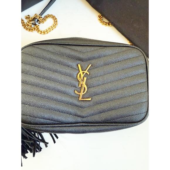 Saint Laurent Grain De Poudre Matelasse Monogram Mini Lou Camera Bag Black - Picture 3 of 12